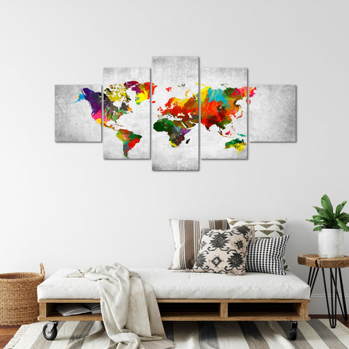 Runa Art - Bilder Weltkarte 200 x 100 cm 5 Teilig XXL Wanddekoration Design Bunt 105151c