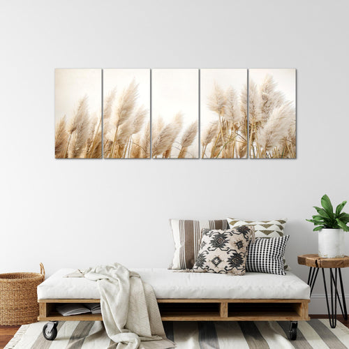 Runa Art Wandbild XXL Boho pampasgras Wohnzimmer Schlafzimmer 200 x 80 cm Beige 5 Teilig - Made in Germany - 044455a