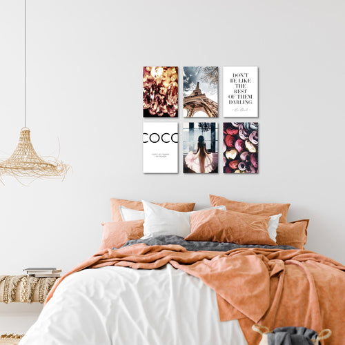 Novart Wandbilder Set Fashion Paris - KOMPLETT AUFHÄNGFERTIG - Made in Germany - Moderne Bilder  Wohnzimmer Mädchen Teenager - N008264a