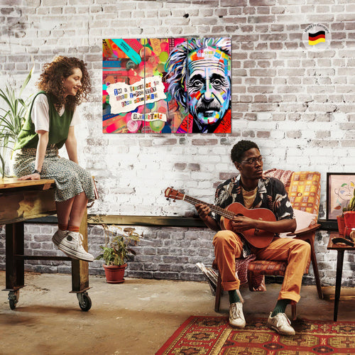Runa Art Wandbilder Einstein Street Art Bild XXL Wohnzimmer Schlafzimmer Bunt Banksy Style 120 x 80 cm 3 Teilig 044931a