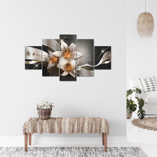 Runa Art Bild Wohnzimmer Schlafzimmer Blumen Lilien 5 Teilig Abstrakt Gelb Gold Wandbilder auf Vlies Leinwand 039653a