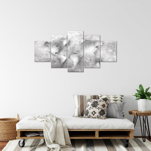 Runa Art Bild Büro Wohnzimmer Weltkarte 5 Teilig Textur beton Grau Wandbilder auf Vlies Leinwand 025753c