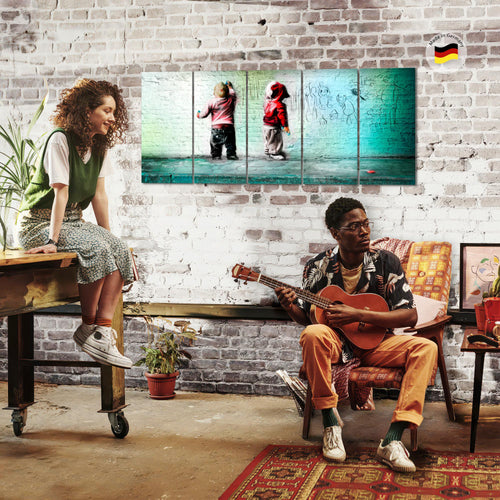 Runa Art Wandbild XXL Kinder Graffiti Babyzimmer Spielzimmer 200 x 80 cm Bunt 5 Teilig - Made in Germany - 039255b