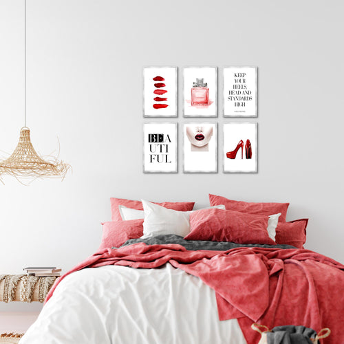 Novart Wandbilder Set Fashion - KOMPLETT AUFHÄNGFERTIG - Made in Germany - Moderne Bilder  Wohnzimmer Mädchen Teenager - N018964a
