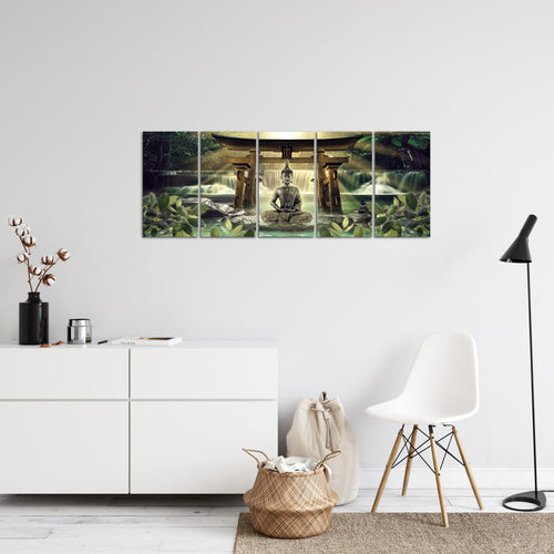 Runa Art Bild Feng Shui Buddha Wandbilder auf Vlies Leinwand 5 Teilig Wanddekoration Wohnzimmer Schlafzimmer 036456a