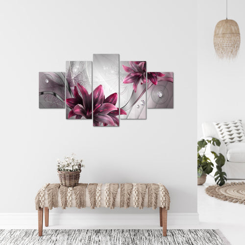 Runa Art Bild Wohnzimmer Schlafzimmer Blumen Lilien 5 Teilig Abstrakt Grau Rot Wandbilder auf Vlies Leinwand 036853a