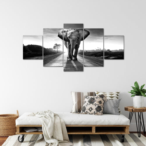 Runa Art - Bilder Afrika Elefant 200 x 100 cm 5 Teilig XXL Wanddekoration Design Schwarz Weiss 042651c