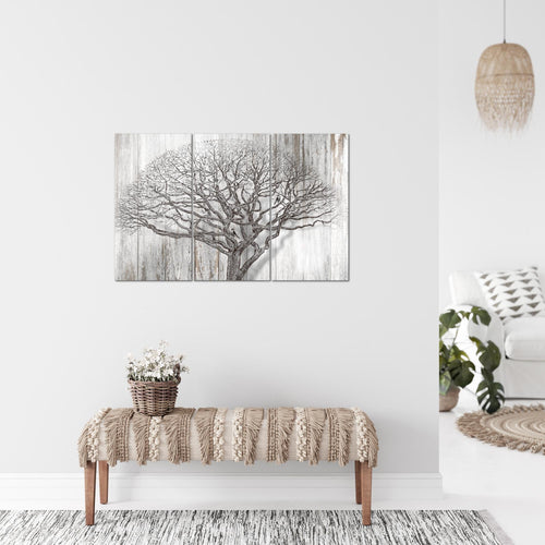 Runa Art Wandbilder Baum Abstrakt Bild XXL Wohnzimmer Schwarz Weiss Holzmotiv 120 x 80 cm 3 Teilig 039931b