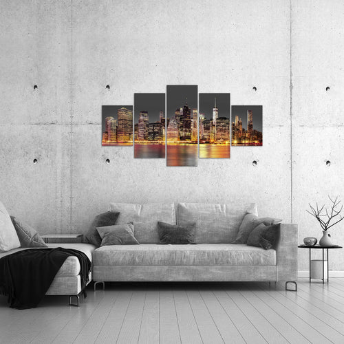 Runa Art Bild Wohnzimmer Büro New York City 5 Teilig Städte Braun Grau Wandbilder auf Vlies Leinwand 010053a