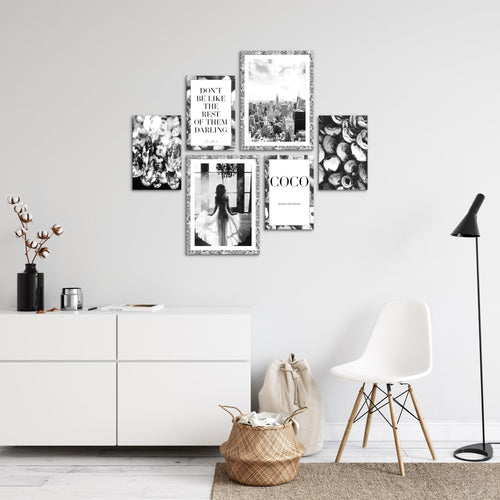 Novart Wandbilder Set Fashion Coco - KEIN EXTRA RAHMEN BENÖTIGT -  Modern Deko  - Wohnzimmer Mädchen Teenager N016263b