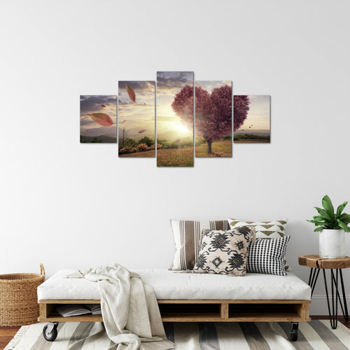 Runa Art Bild Wohnzimmer Schlafzimmer Herbst Baum Herz 5 Teilig Panorama Beige Braun Wandbilder auf Vlies Leinwand 605853c