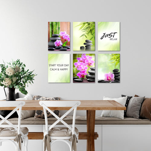 Novart Wandbilder - KEIN EXTRA RAHMEN BENÖTIGT - Wohnzimmer Schlafzimmer - Bilder Modern Feng Shui Wellness - Grün Lila - N003465a