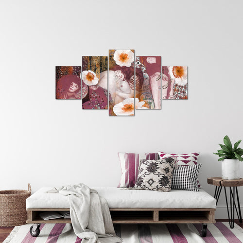 Runa Art Bild Wohnzimmer Collage Gustav Klimt 5 Teilig Alte meister Rosa Wandbilder auf Vlies Leinwand 018553b