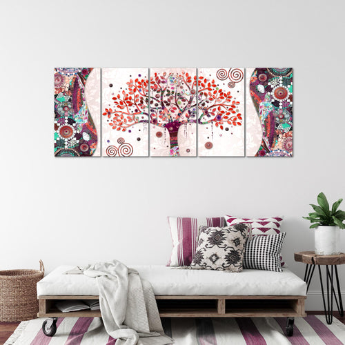 Runa Art Wandbild XXL Gustav Klimt - Baum des Lebens Wohnzimmer 200 x 80 cm Rosa 5 Teilig - Made in Germany - 004655c