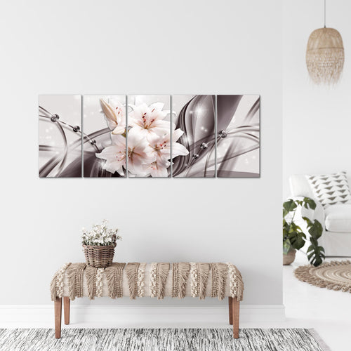 Runa Art Wandbild XXL Blumen Lilien Wohnzimmer Schlafzimmer 200 x 80 cm Grau 5 Teilig - Made in Germany - 017155c