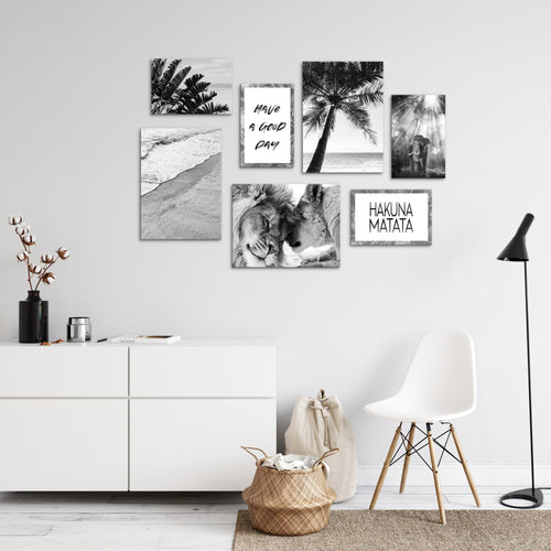 Novart Wandbilder Löwen Liebe - KOMPLETT AUFHÄNGFERTIG - Schwarz Weiss Wohnzimmer Schlafzimmer - 7 Moderne Mood-Bilder - N014671a