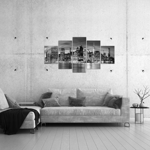 Runa Art Bild Wohnzimmer Büro New York City 5 Teilig USA Schwarz Weiss Wandbilder auf Vlies Leinwand 010053b