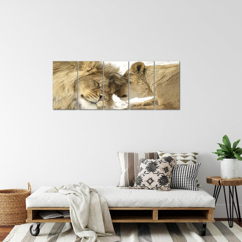 Runa Art Bild Löwen Liebe Wandbilder auf Vlies Leinwand 5 Teilig Wanddekoration Wohnzimmer Schlafzimmer 002156a