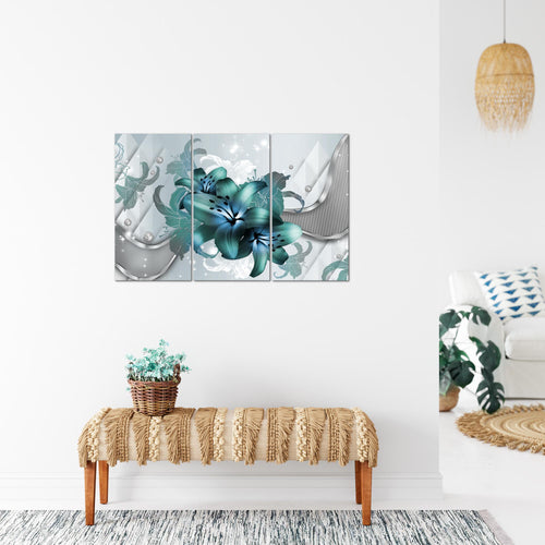 Runa Art Wandbilder Blumen Lilien Bild XXL Wohnzimmer Schlafzimmer Grau Türkis Abstrakt 120 x 80 cm 3 Teilig 016531a