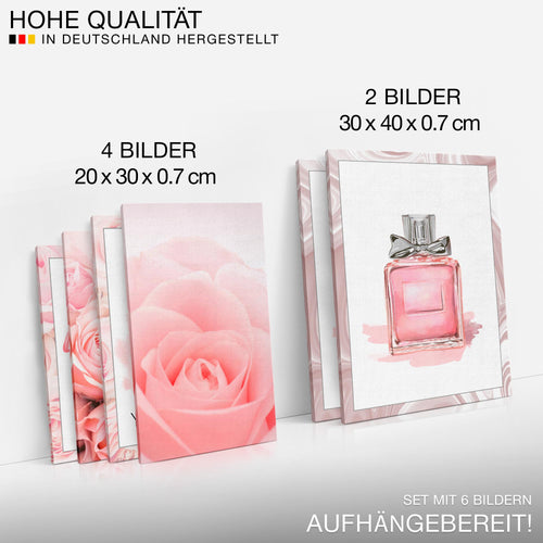 Novart Wandbilder Set Fashion Rosa - KEIN EXTRA RAHMEN BENÖTIGT -  Modern Deko  - Wohnzimmer Mädchen Teenager N015863a