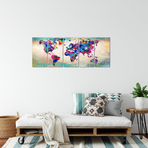 Runa Art Bild Weltkarte Wandbilder auf Vlies Leinwand 5 Teilig Wanddekoration Büro Wohnzimmer 013356a