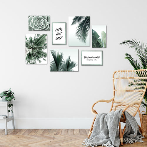 Novart Wandbilder Palmen - KOMPLETT AUFHÄNGFERTIG - Grün Wohnzimmer Schlafzimmer - 7 Moderne Mood-Bilder - N014771a