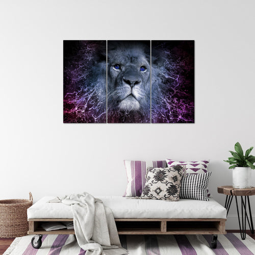 Runa Art Wandbilder Sternzeichen Löwe Bild XXL Wohnzimmer Schlafzimmer Lila Abstrakt Tiere 120 x 80 cm 3 Teilig 040731c