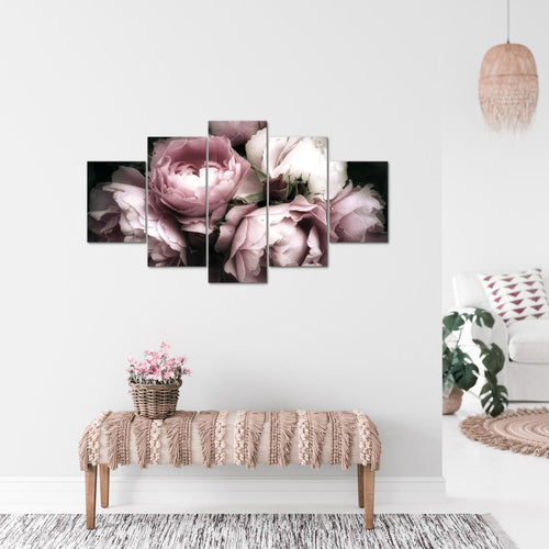 Runa Art Bild Wohnzimmer Schlafzimmer Blumen Rosen 5 Teilig Vintage Schwarz Bunt Wandbilder auf Vlies Leinwand 039153a