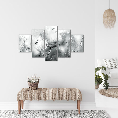 Runa Art Bild Wohnzimmer Schlafzimmer Blumen Pusteblumen 5 Teilig Morgentau Schwarz Weiss Wandbilder auf Vlies Leinwand 043153c