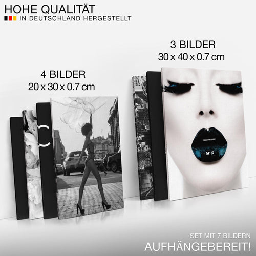 Novart Wandbilder Coco - KOMPLETT AUFHÄNGFERTIG - Fashion Wohnzimmer Mädchen Teenager - 7 Moderne Mood-Bilder - N016371a