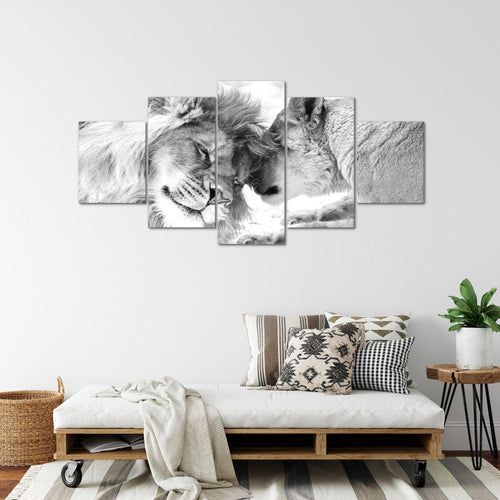 Runa Art - Bilder Tiere 200 x 100 cm 5 Teilig XXL Wanddekoration Design Löwenpaar Schwarz 002151c