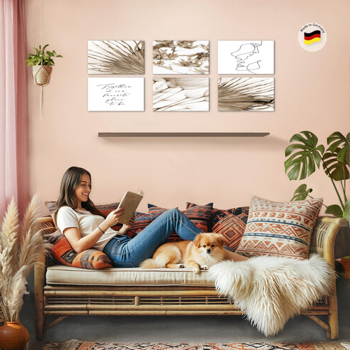 Novart Wandbilder Set Boho Natur - KOMPLETT AUFHÄNGFERTIG - Made in Germany - Moderne Bilder  Wohnzimmer Schlafzimmer - N026964a