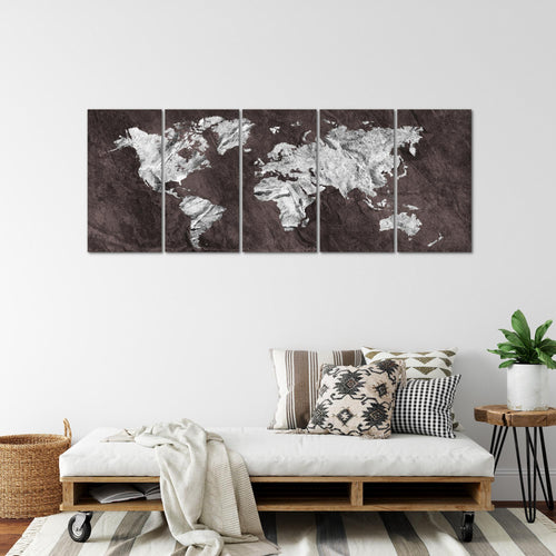 Runa Art Wandbilder XXL Weltkarte Wohnzimmer Schlafzimmer Büro 200 x 80 cm Weltkarte 5 Teilig - Made in Germany - 002955b