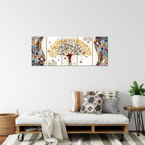 Runa Art Bild Gustav Klimt Baum des Lebens Wandbilder auf Vlies Leinwand 5 Teilig Wanddekoration Wohnzimmer 004656a