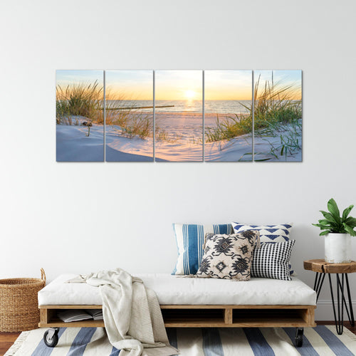 Runa Art Wandbilder XXL Landschaft Wohnzimmer Schlafzimmer Büro 200 x 80 cm Strand 5 Teilig - Made in Germany - 041755a