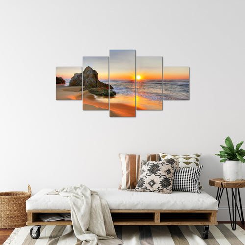 Runa Art Bild Wohnzimmer Schlafzimmer Büro Landschaft 5 Teilig Orange Küste Wandbilder auf Vlies Leinwand 609553a