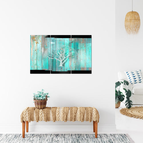 Runa Art Wandbilder Baum Abstrakt Bild XXL Wohnzimmer Türkis Grau Holzmotiv 120 x 80 cm 3 Teilig 039931c