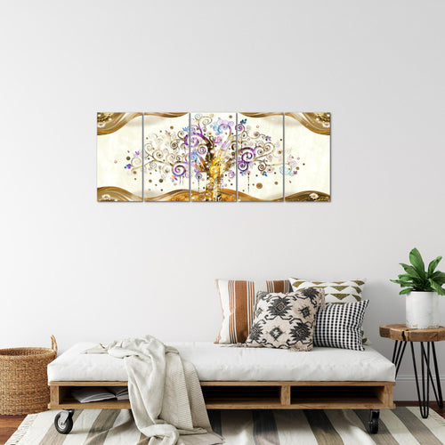 Runa Art Bild Gustav Klimt Baum des Lebens Wandbilder auf Vlies Leinwand 5 Teilig Wanddekoration Wohnzimmer 003056a