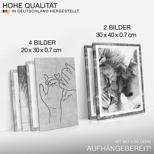 Novart Wandbilder Set Löwen Liebe Zitate - KEIN EXTRA RAHMEN BENÖTIGT -  Modern Deko  - Wohnzimmer Schlafzimmer N018563c
