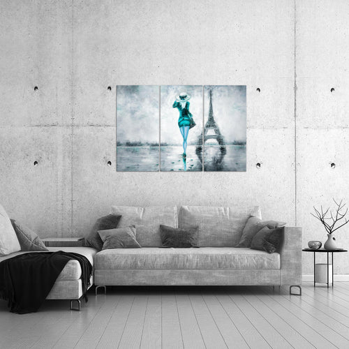 Runa Art Wandbilder Paris Eifelturm Bild XXL Wohnzimmer Schlafzimmer Türkis Grau Abstrakt 120 x 80 cm 3 Teilig 035631b