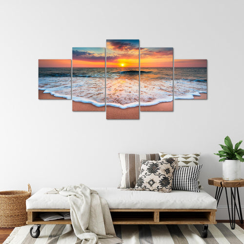 Runa Art - Bilder Strand Meer 200 x 100 cm 5 Teilig XXL Wanddekoration Design Orange 044551a