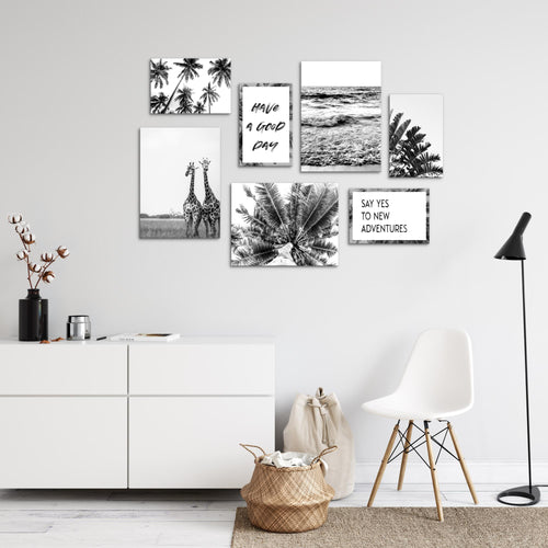 Novart Wandbilder Afrika Giraffen - KOMPLETT AUFHÄNGFERTIG - Palmen Wohnzimmer Schlafzimmer - 7 Moderne Mood-Bilder - N014371a