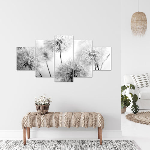 Runa Art - Bilder Blumen Pusteblumen 200 x 100 cm 5 Teilig XXL Wanddekoration Design Schwarz Weiss 042051c