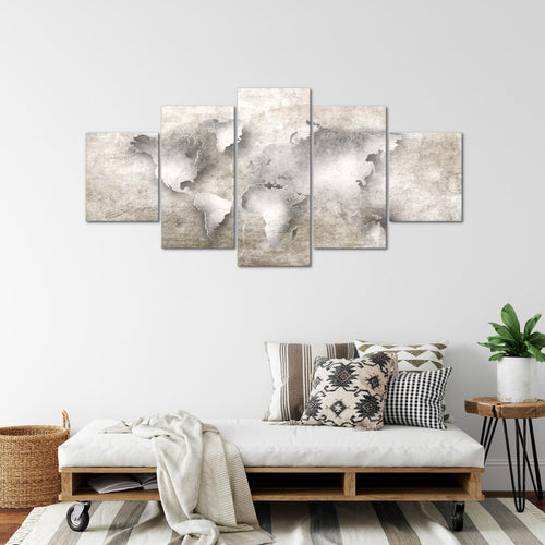 Runa Art - Bilder Weltkarte 200 x 100 cm 5 Teilig XXL Wanddekoration Design Biege 025751a