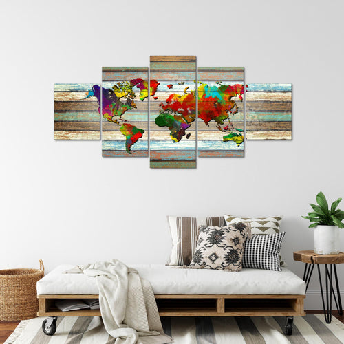 Runa Art - Bilder Weltkarte 200 x 100 cm 5 Teilig XXL Wanddekoration Design Bunt 105451a