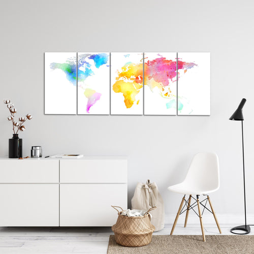 Runa Art Wandbilder XXL Weltkarte Wohnzimmer Schlafzimmer Büro 200L x 80B cm Weltkarte Farben 5 Teilig - Made in Germany - 057555a