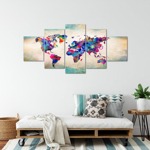 Runa Art - Bilder Weltkarte 200 x 100 cm 5 Teilig XXL Wanddekoration Design Bunt 013351a