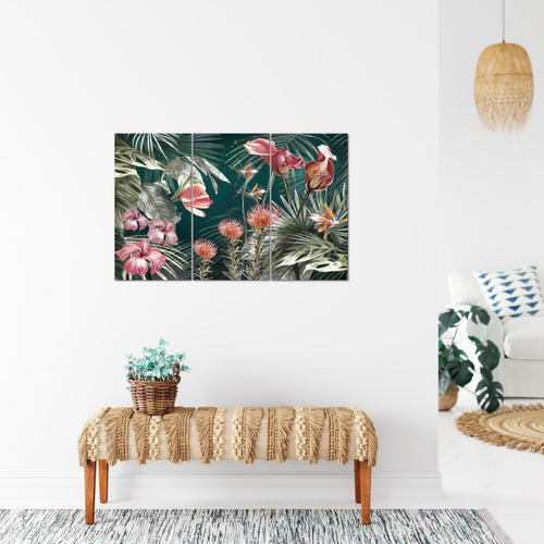 Runa Art Wandbilder Blumen Bild XXL Wohnzimmer Schlafzimmer Grün Bunt Vintage Natur 120 x 80 cm 3 Teilig 043331a