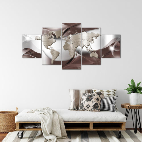 Runa Art - Bilder Weltkarte 200 x 100 cm 5 Teilig XXL Wanddekoration Design Braun 109251b