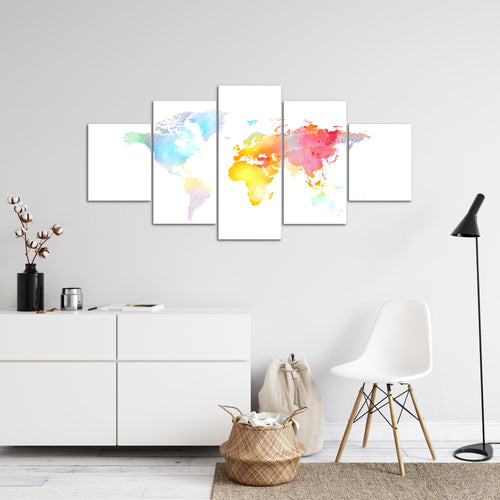 Runa Art - Bilder Weltkarte 200L x 100B cm 5 Teilig XXL Wanddekoration Design Weltkarte Farben Bunt 057551a